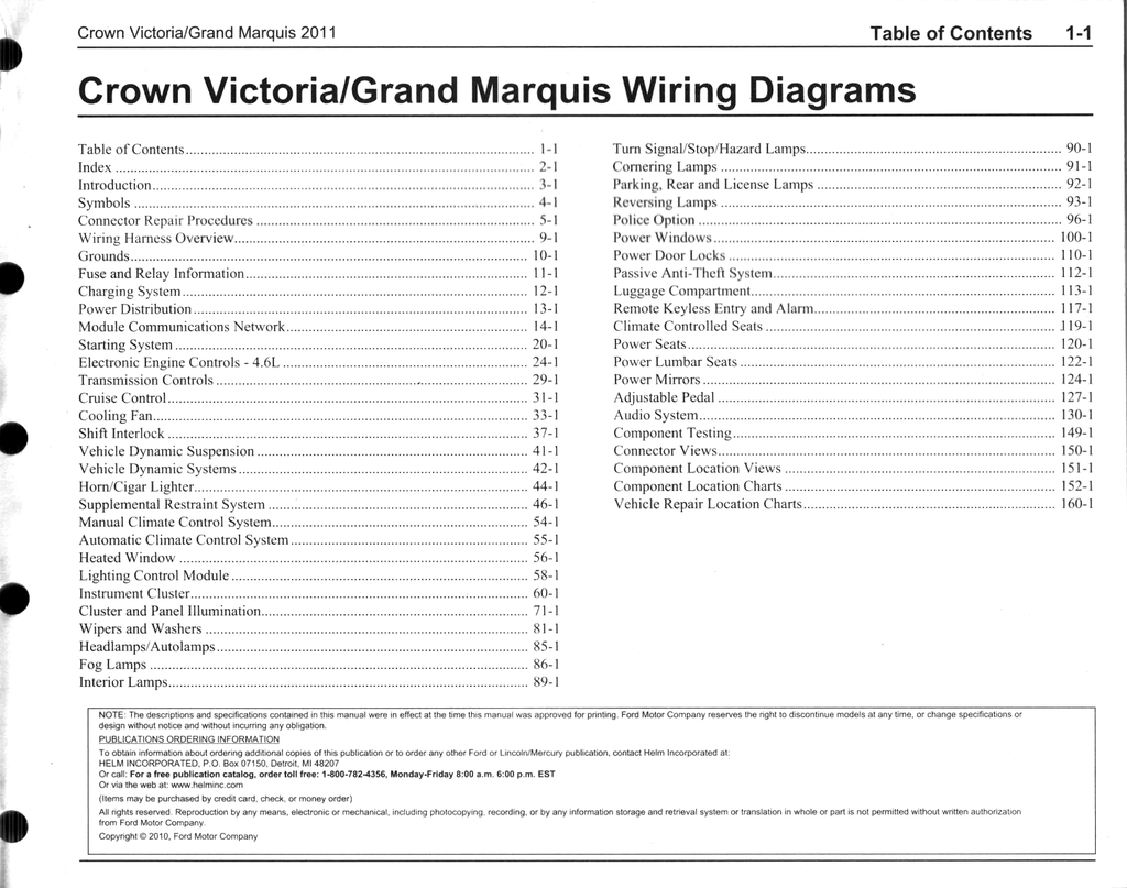 2011 Ford Crown Victoria, Mercury Grand Marquis Factory Electrical Wiring Diagrams Manual