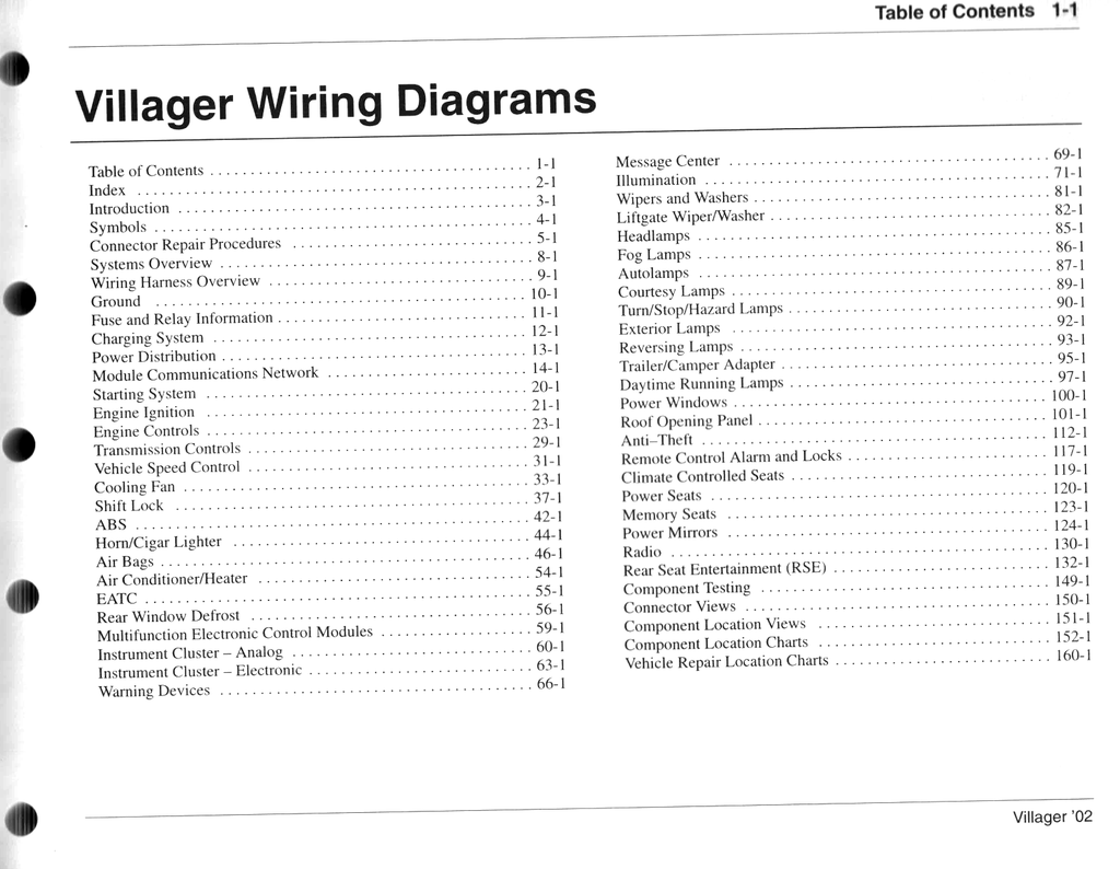 2002 Ford Mercury Villager Factory Electrical Wiring Diagrams Manual