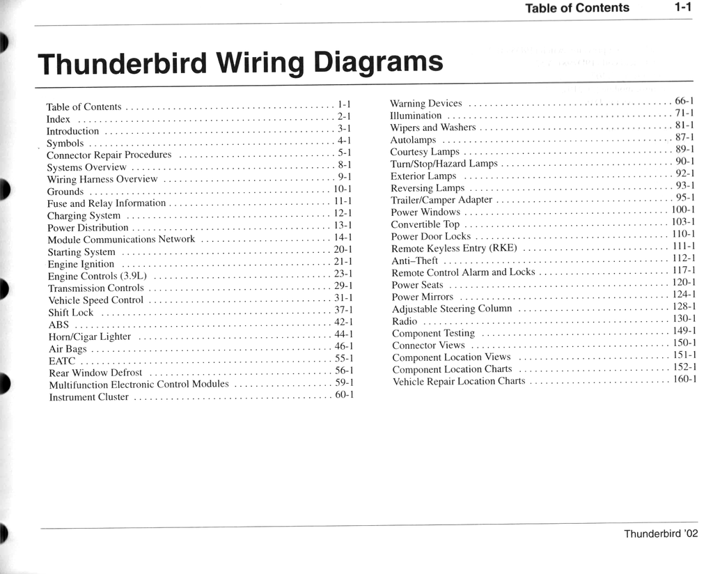 2002 Ford Thunderbird (T-Bird) Factory Electrical Wiring Diagrams Manual