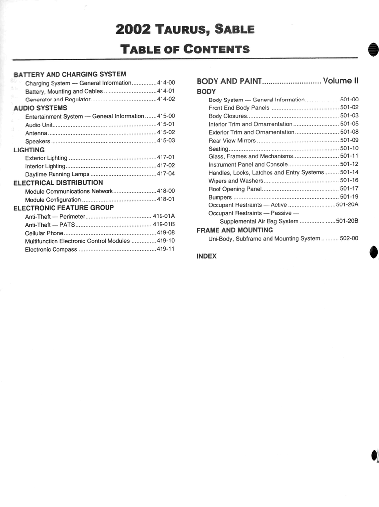 2002 Ford Taurus, Mercury Sable Factory Workshop Service Manual Set