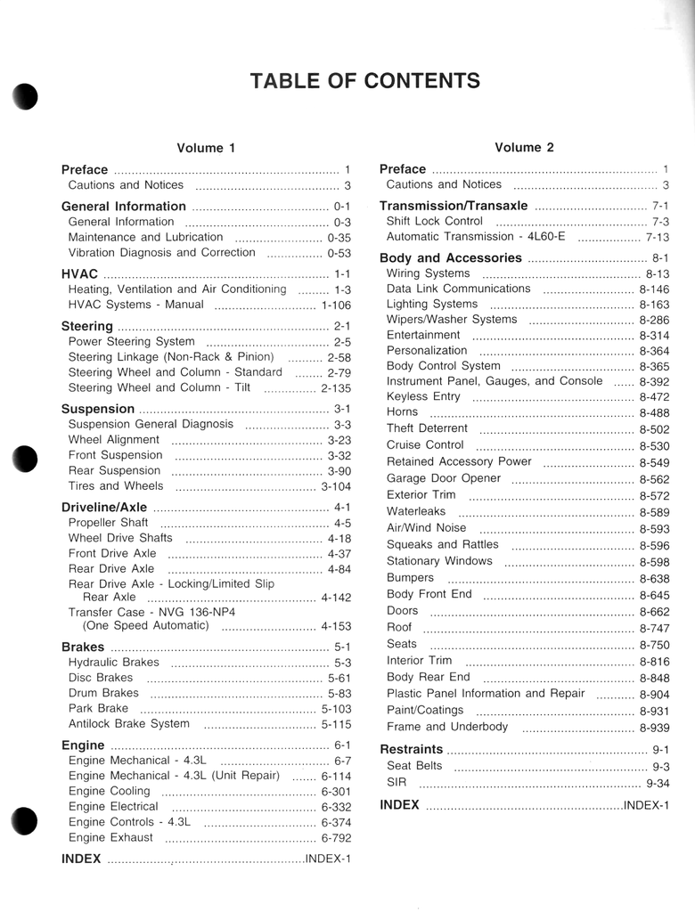 2001 Chevrolet Astro, GMC Safari Factory Shop Repair Service Manual 2 Vol. Set
