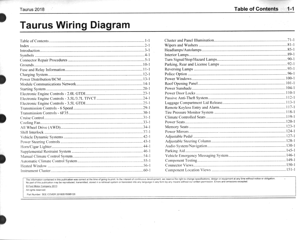 2018 Ford Taurus Factory Electrical Wiring Diagrams Manual