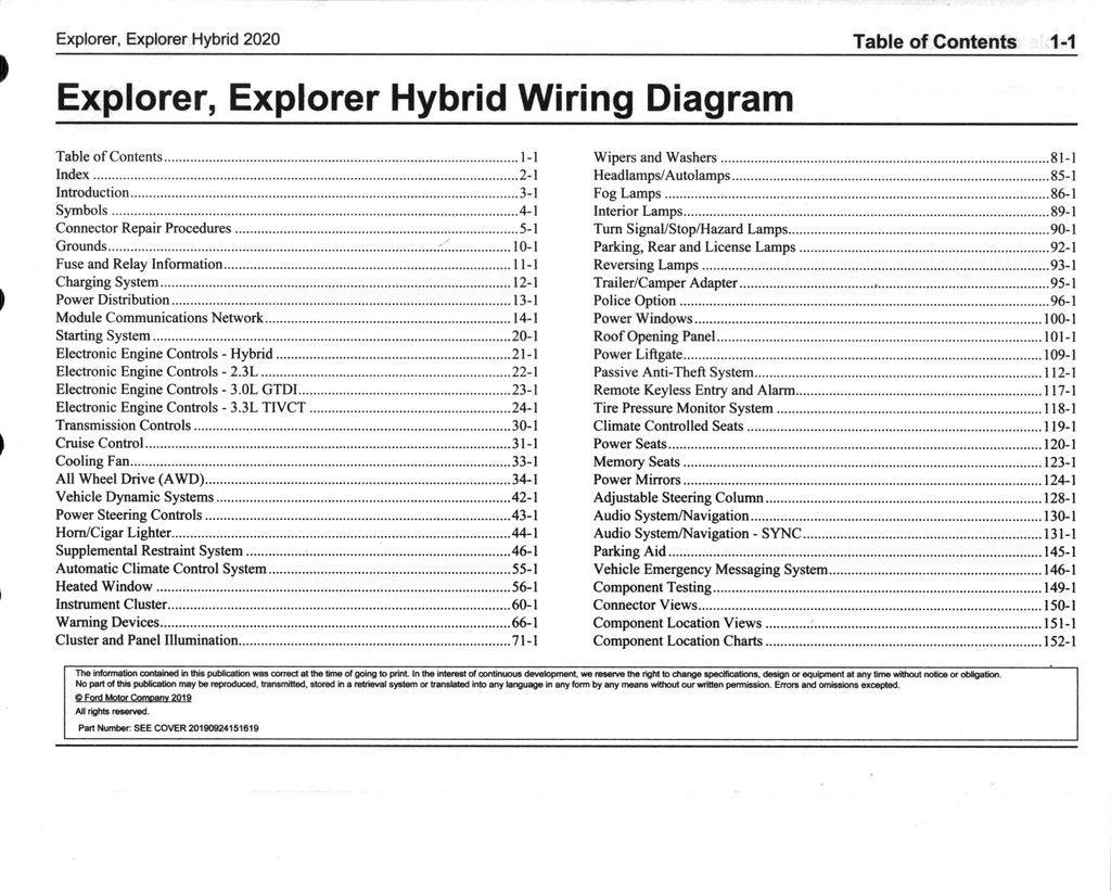 2020 Ford Explorer, Explorer Hybrid Factory Electrical Wiring Diagrams Manual