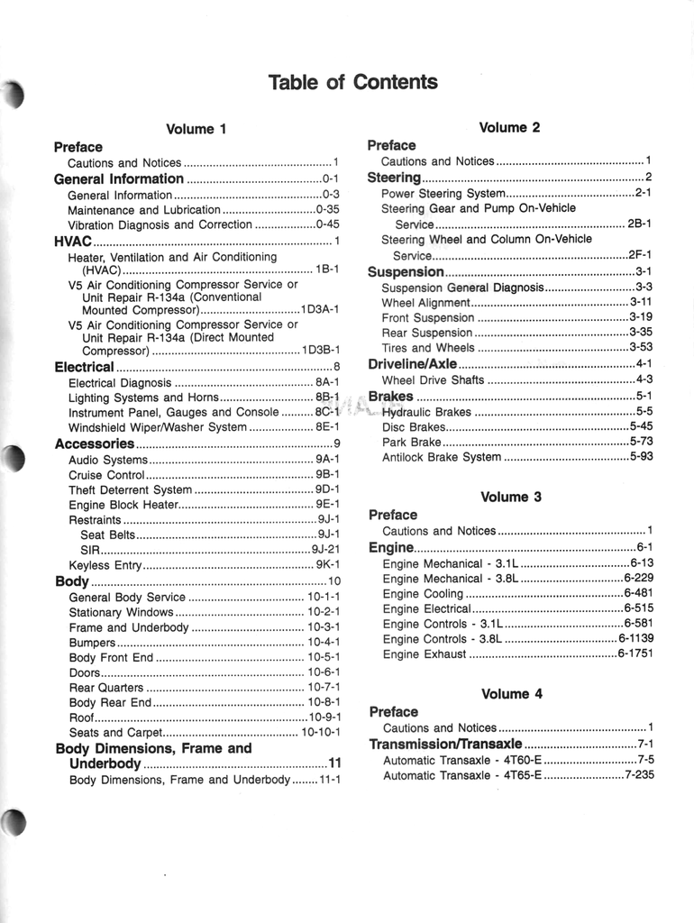 1998 Pontiac Grand Prix Factory Shop Repair Service Manual 4 Vol. Set