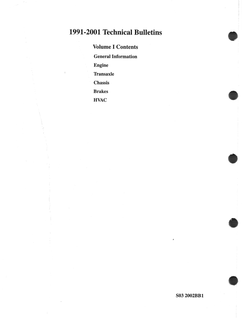 1991-2001 Saturn Technical Bulletins Manual --SC1, SC2, SL1, SL2, SW1, SW2, LS1, LS2, LW1, LW2