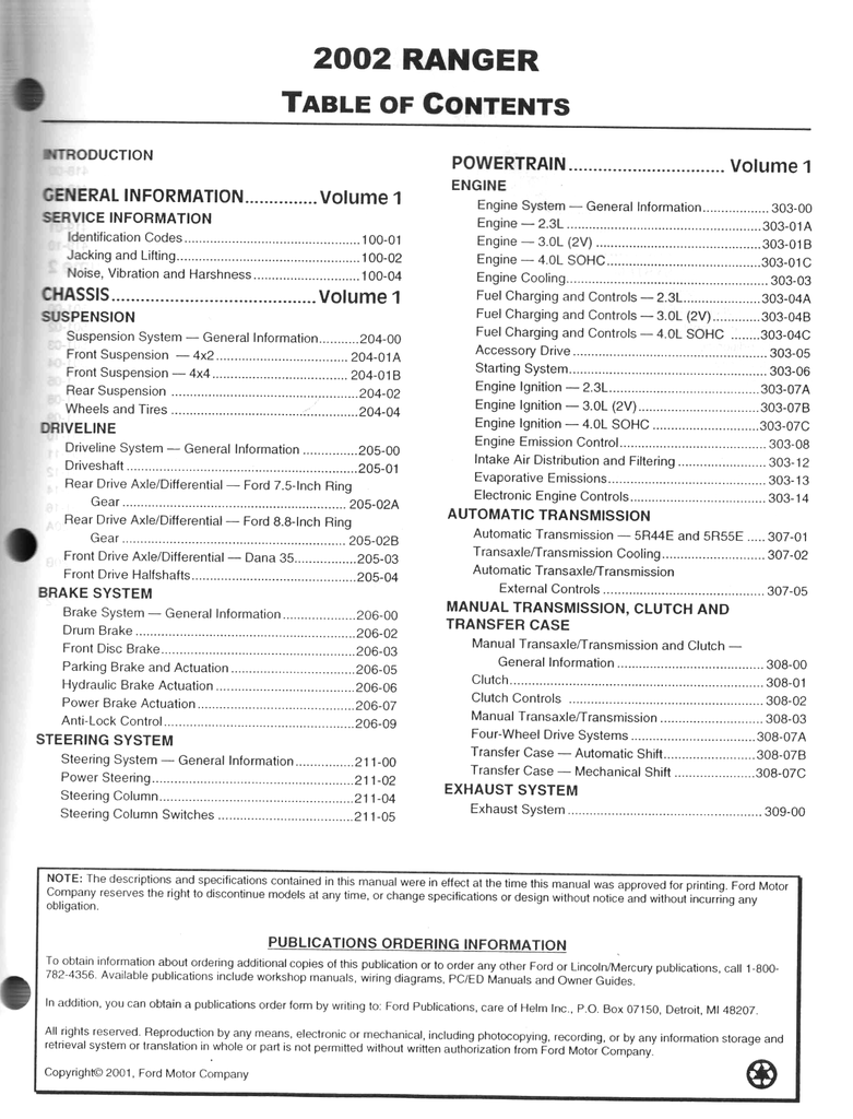 2002 Ford Ranger Factory Workshop Service Manual Set