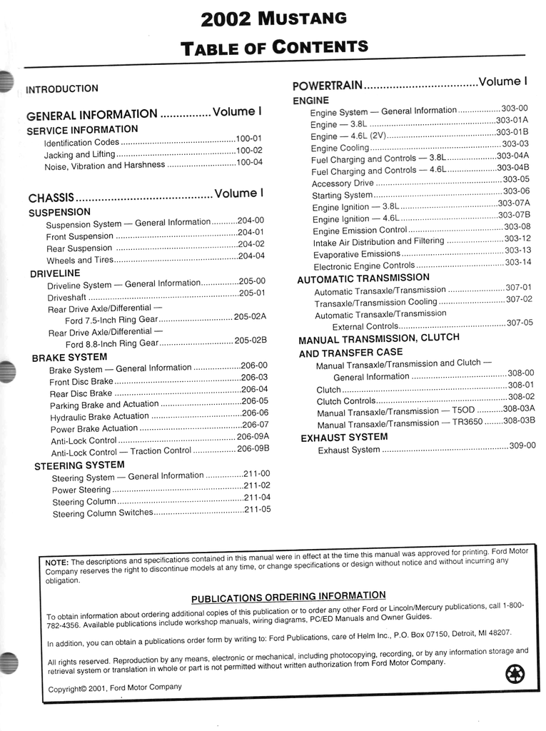 2002 Ford Mustang Factory Workshop Service Manual Set