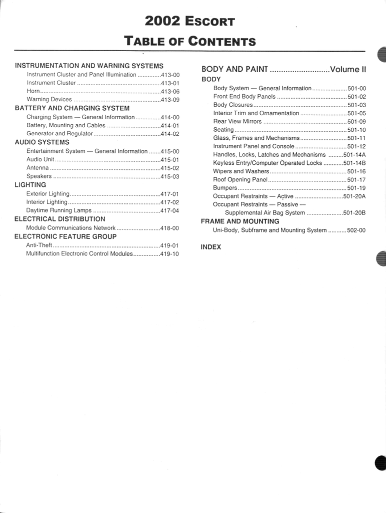 2002 Ford Escort Factory Workshop Service Manual Set