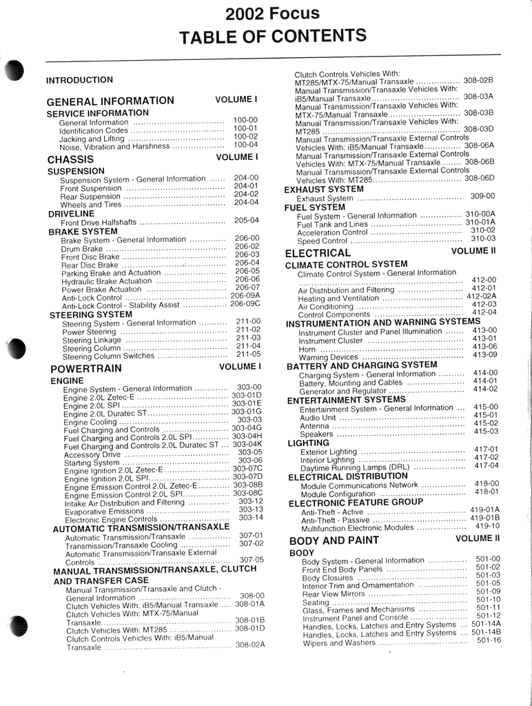 2002 Ford Focus Factory Workshop Service Manual