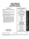 1992 Pontiac Trans Sport Factory Shop Repair Service Manual