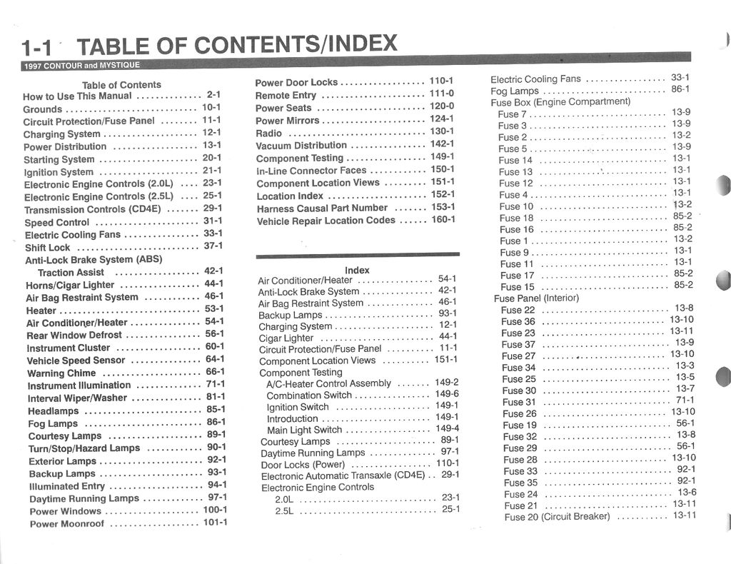 1997 Ford Contour, Mercury Mystique Factory Electrical Vacuum & Troubleshooting Wiring Diagrams Manual EVTM
