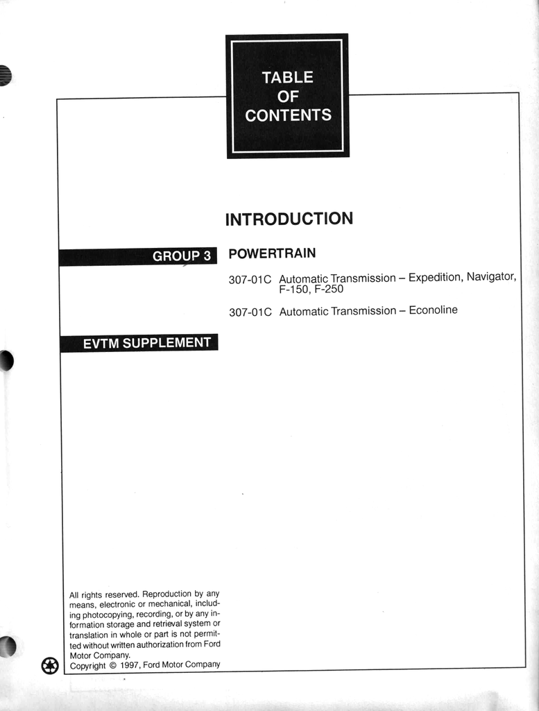 1998.5 Ford 4R100 Transmission Navigator, Expedition, F-150, F-250, Econoline Factory Workshop Manual & EVTM Supplement