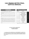 1992 Geo Metro Factory Shop Repair Service Manual