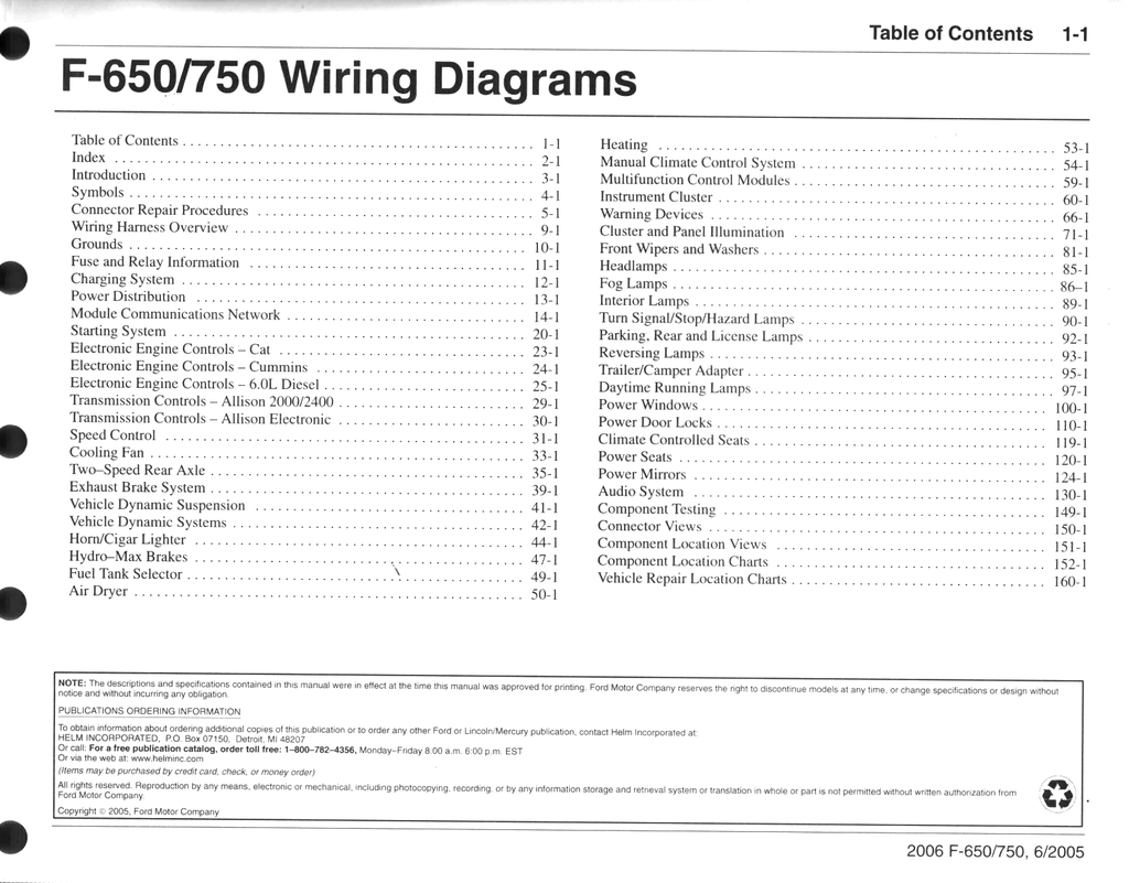 2006 Ford F-650, F-750 Super Duty Factory Electrical Wiring Diagrams Manual