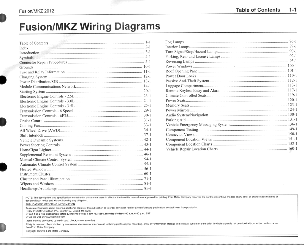 2012 Ford Fusion, Lincoln MKZ Factory Electrical Wiring Diagrams Manual