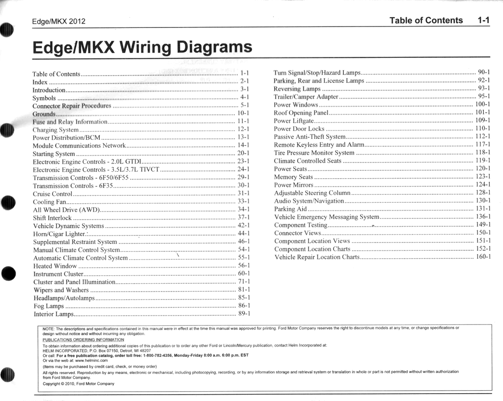 2012 Ford Edge, Lincoln MKX Factory Electrical Wiring Diagrams Manual