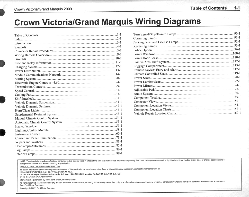 2009 Ford Crown Victoria, Mercury Grand Marquis Factory Electrical Wiring Diagrams Manual