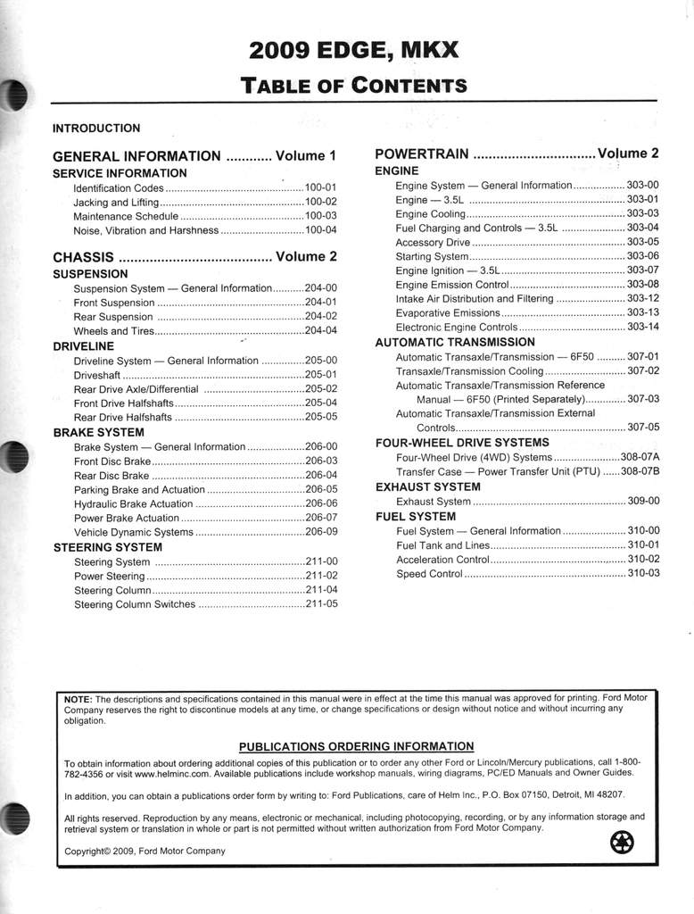 2009 Ford Edge, Lincoln MKX Factory Workshop Service Manual Set