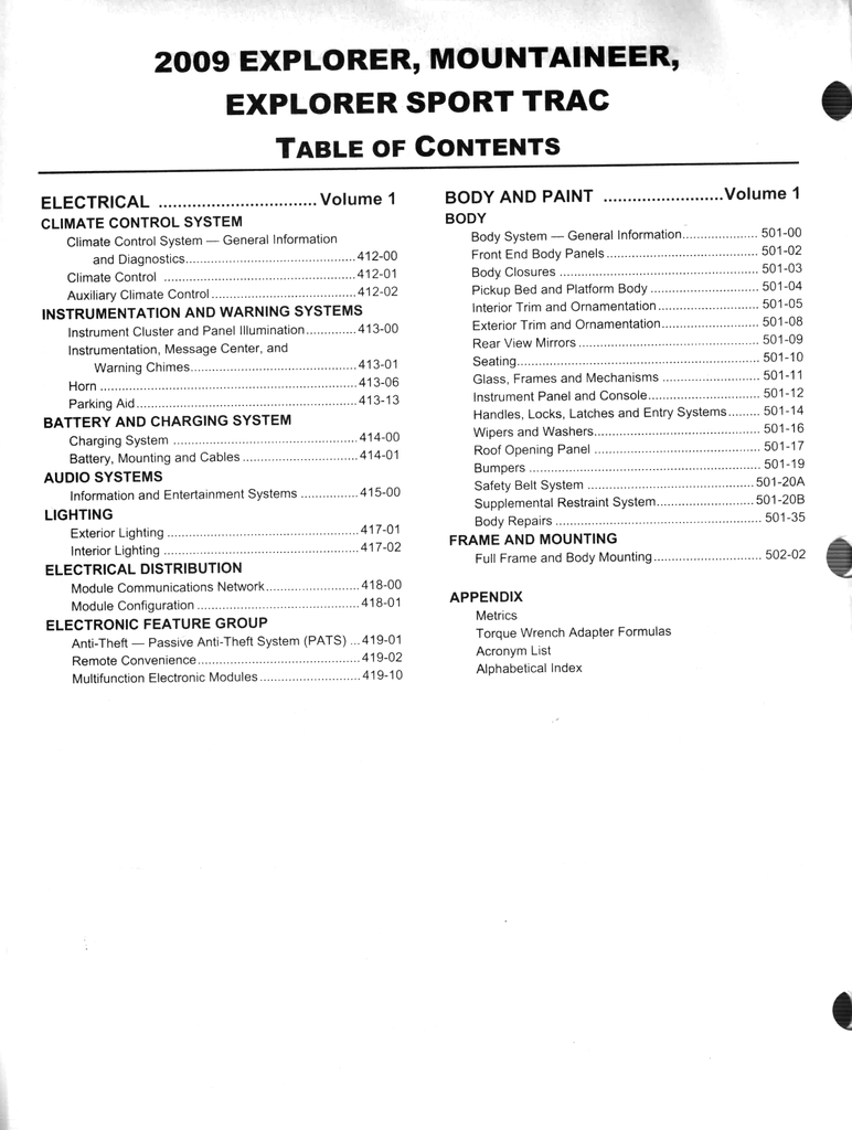 2009 Ford EXplorer & Sport Trac, Mercury Mountaineer Factory Workshop Service Manual Set