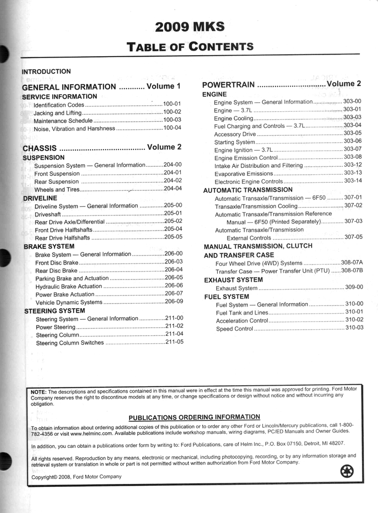2009 Ford Lincoln MKS Factory Workshop Service Manual Set