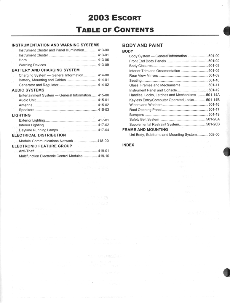 2003 Ford Escort Factory Workshop Service Manual