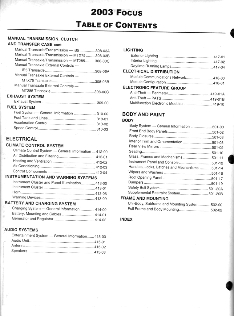 2003 Ford Focus Factory Workshop Service Manual