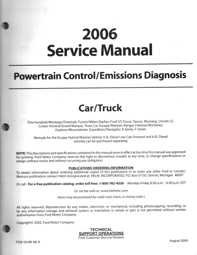 2006 Ford Car/Truck Powertrain Control/Emissions Diagnosis Factory Service Manual