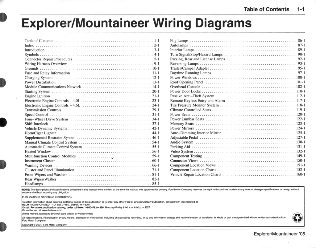 2005 Ford Explorer, Mercury Mountaineer Factory Electrical Wiring Diagrams Manual