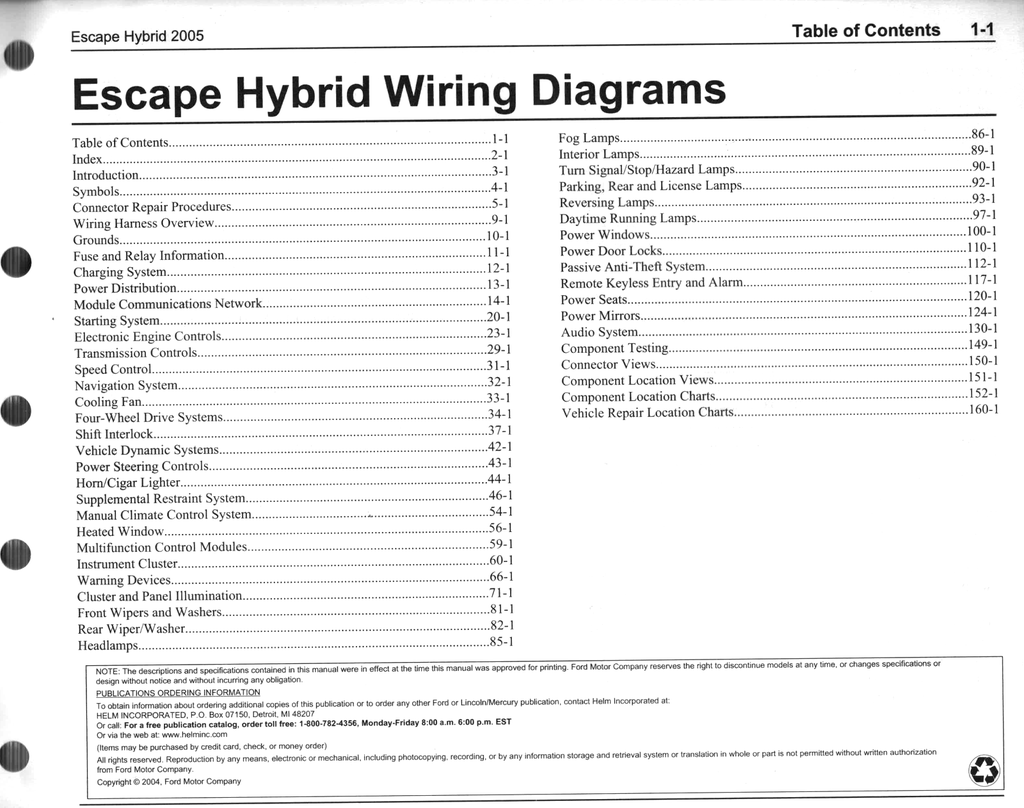 2005 Ford Escape Hybrid Factory Electrical Wiring Diagrams Manual