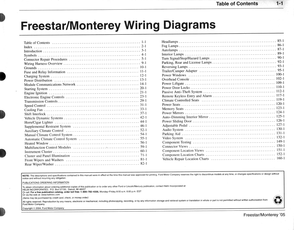 2005 Ford Freestar Mercury, Monterey Factory Electrical Wiring Diagrams Manual