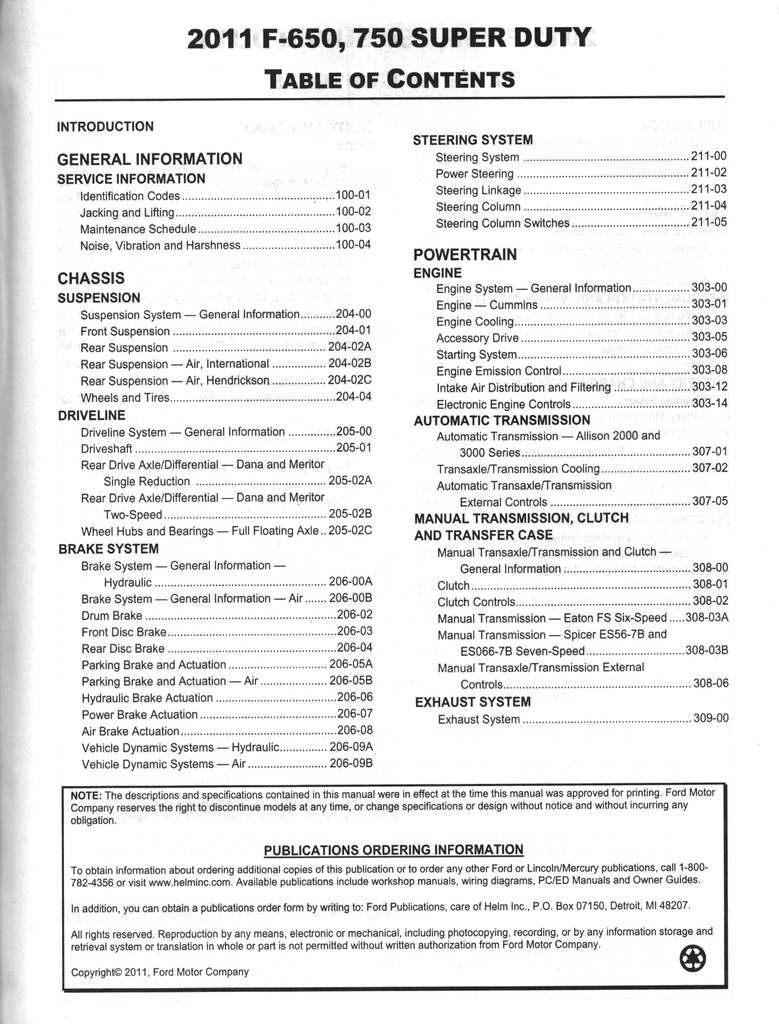 2011 Ford F-650 (F650), F-750 (F750) Super Duty Factory Workshop Service Manual