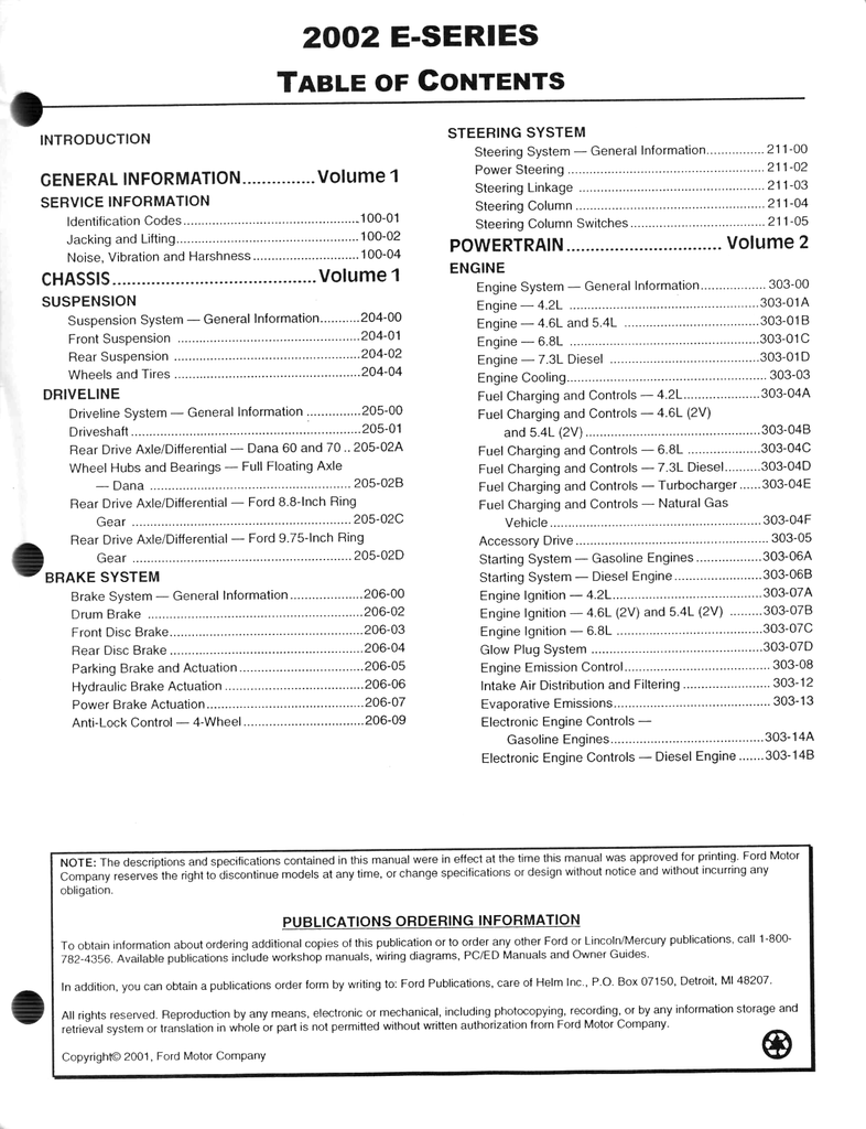 2002 Ford E-Series Econoline Factory Workshop Service Manual Set