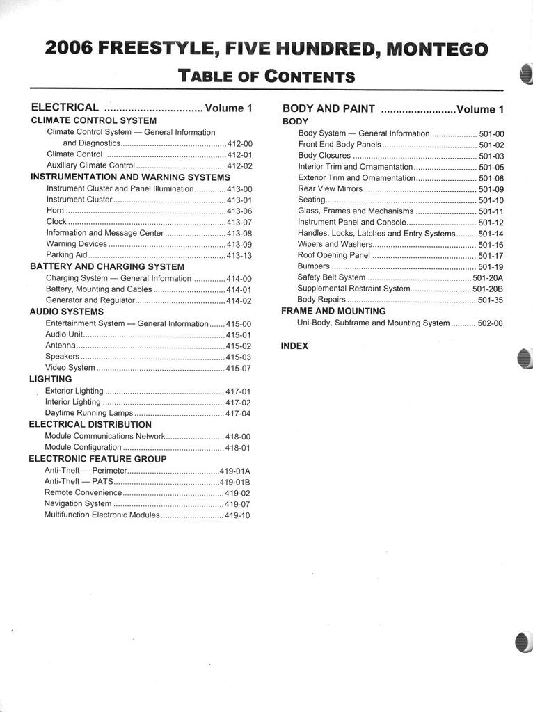 2006 Ford Freestyle, Five Hundred & Mercury Montego Factory Workshop Service Manual Set