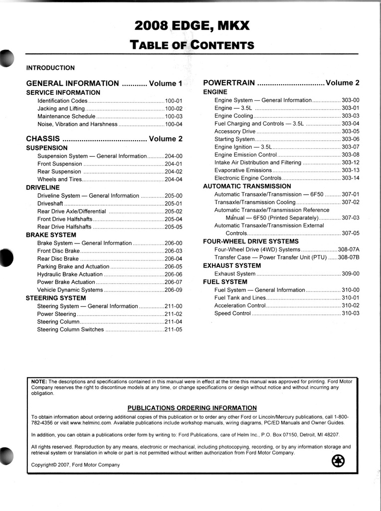2008 Ford Edge and MKX Workshop Manual Complete Set
