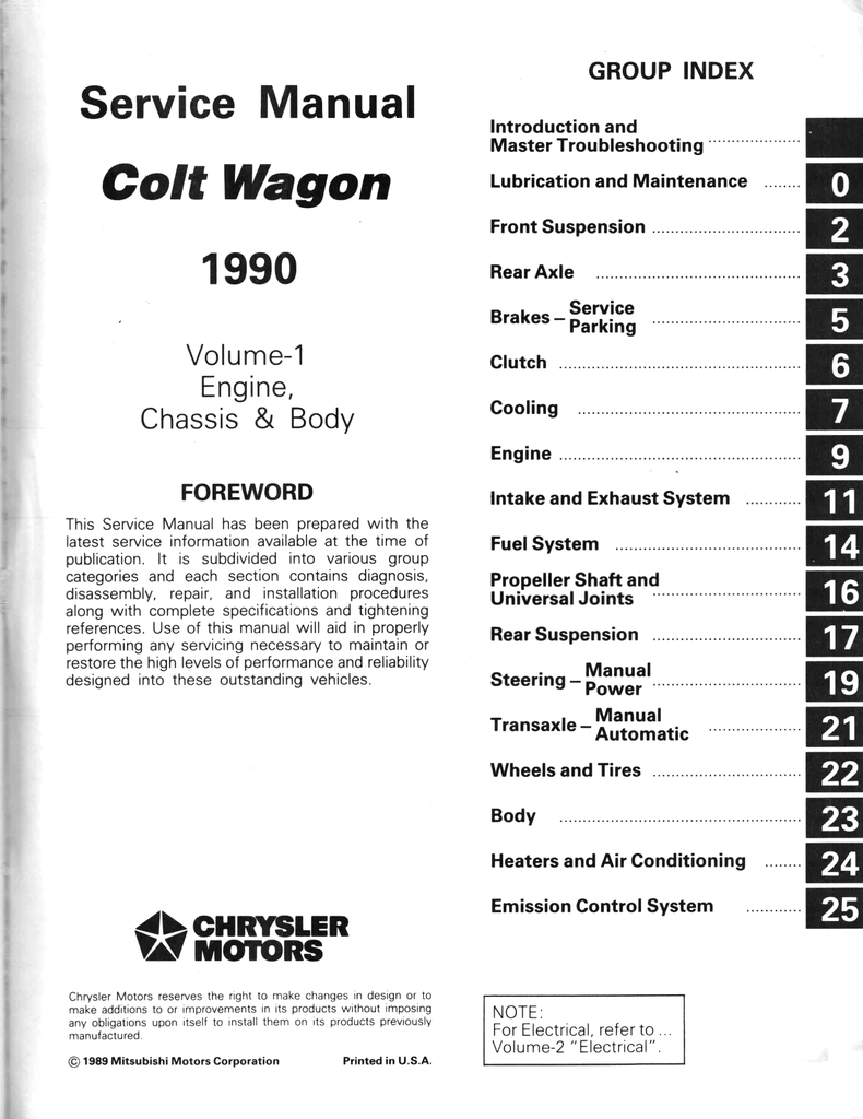 1990 Dodge/Plymouth Colt Wagon Factory Shop Repair Service & Electrical Manuals Set
