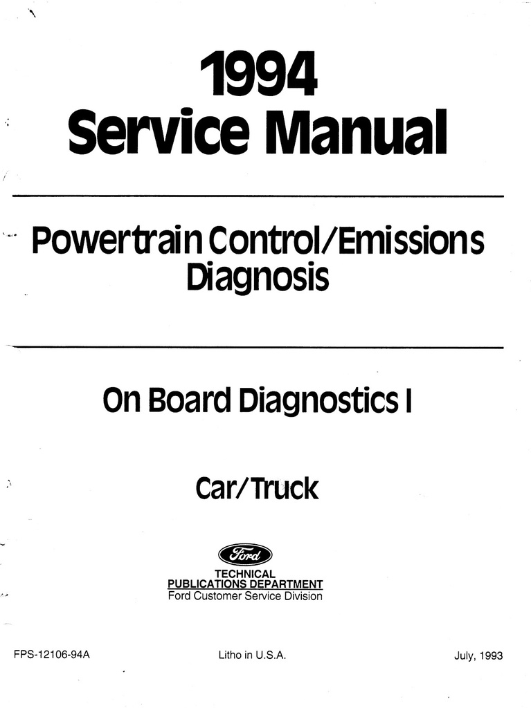 1994 Ford Car/Truck Powertrain Control/Emissions OBD I (OBD1) Diagnosis Shop Service Manual