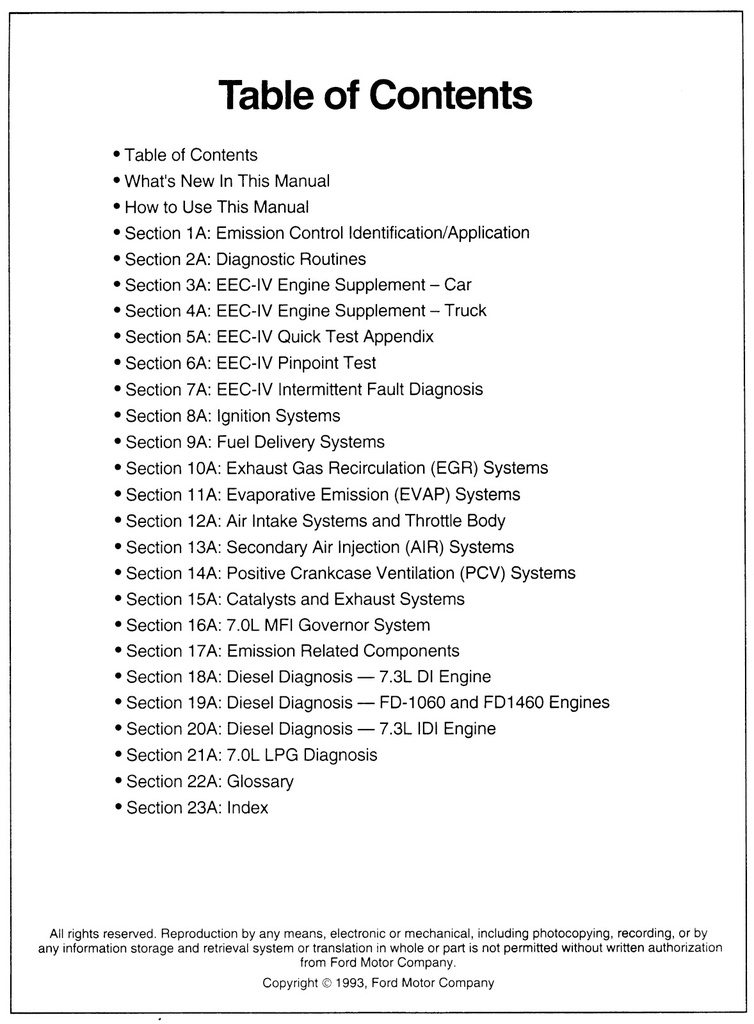 1994 Ford Car/Truck Powertrain Control/Emissions OBD I (OBD1) Diagnosis Shop Service Manual