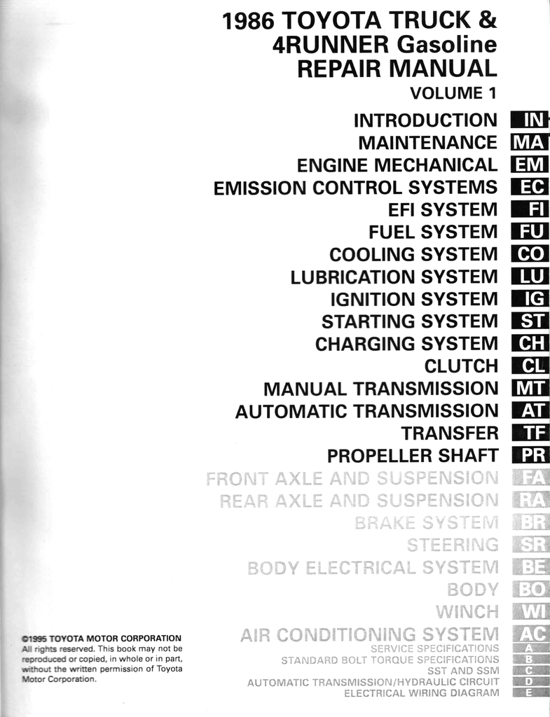 1986 Toyota Truck and 4Runner Factory Shop Service Repair Manual Set