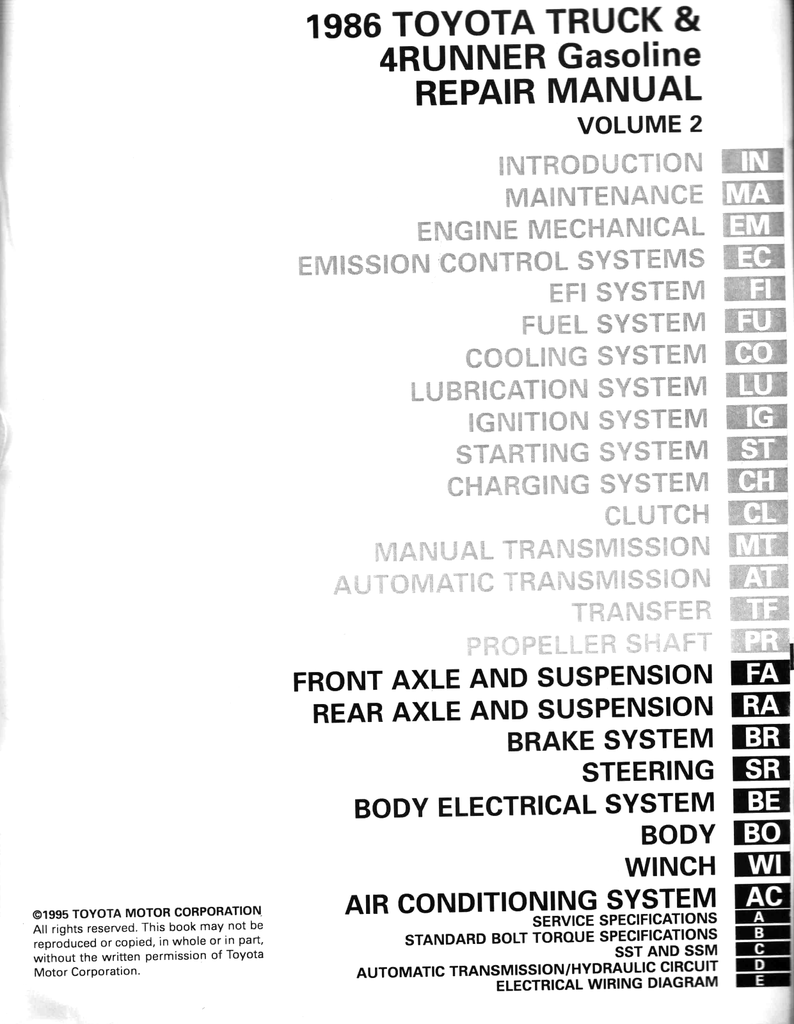 1986 Toyota Truck and 4Runner Factory Shop Service Repair Manual Set