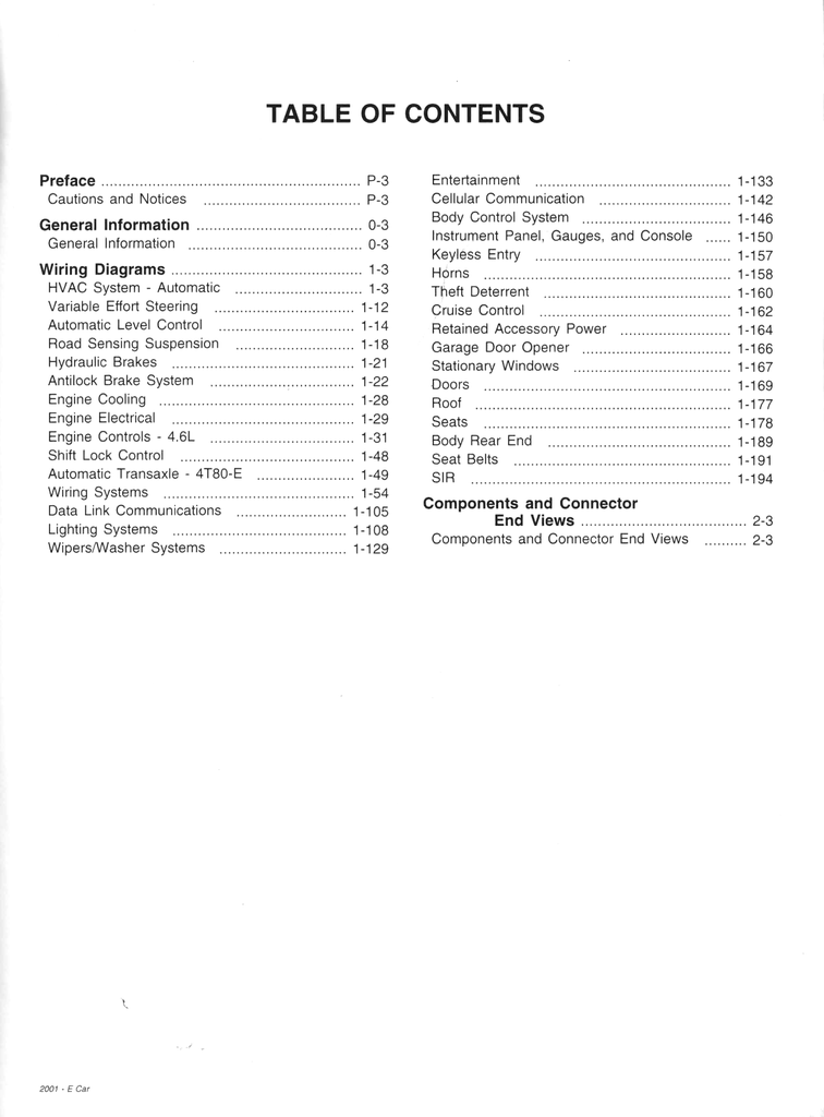 2001 Cadillac Eldorado (E Platform) Factory Wiring Diagrams Manual