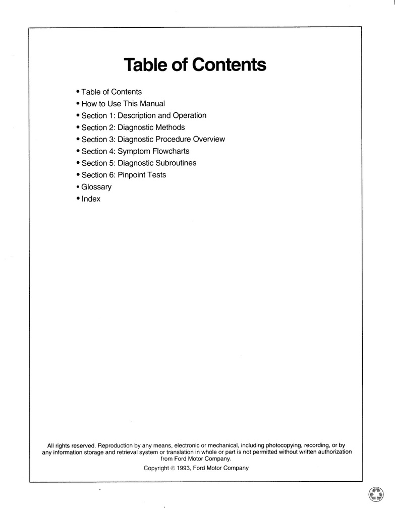 1994 Ford Car Powertrain Control/Emissions OBD II (OBD2) Diagnosis Shop Service Manual