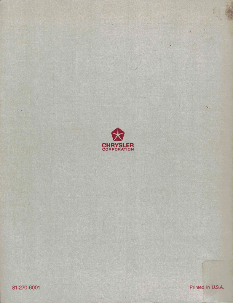 1986 Chrysler Fifth Avenue & Newport, Dodge Diplomat, Plymouth Grand Fury RWD Factory Shop Repair Service Manual