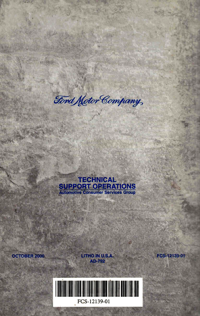 2001 Ford Car Factory Specifications Book--Town Car, Crown Victoria/Grand Marquis, Continental, Cougar, Focus, Taurus/Sable, Mustang, Escort, LS