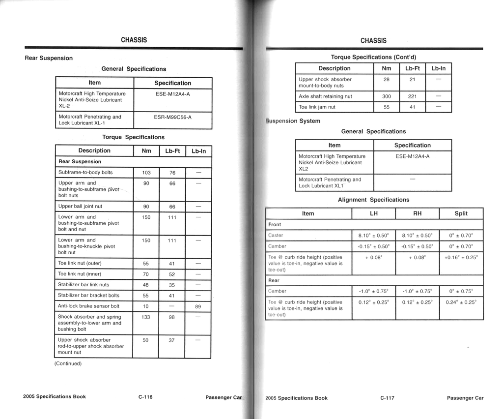 2005 Ford Car Factory Specifications Book--Town Car, Crown Victoria/Grand Marquis, Five Hundred/Montego/Freestyle, Focus, Ford GT, Taurus/Sable, Mustang, Thunderbird, LS