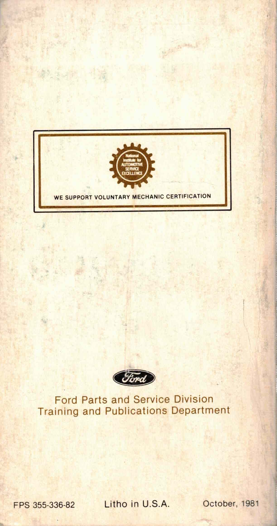 1982 Ford Car Service Specifications Book--Mustang/Capri, Continental, Granada/Cougar, Ford/Mercury, Town Car/Mark VI, Fairmont Futura/Zephyr, Escort/Lynx, EXP/LN7, Thunderbird/XR-7