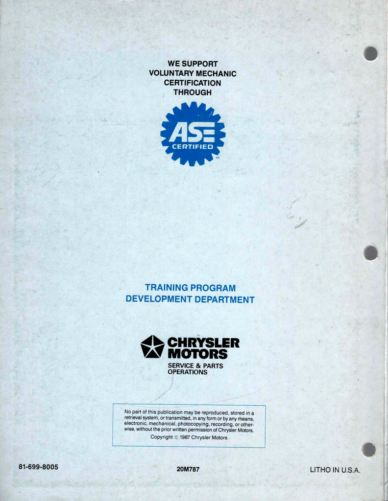 1988 Chrysler/Dodge/Plymouth 2.2L/2.5L E.F.I. Powertrain Diagnostic Procedures Factory Service Manual