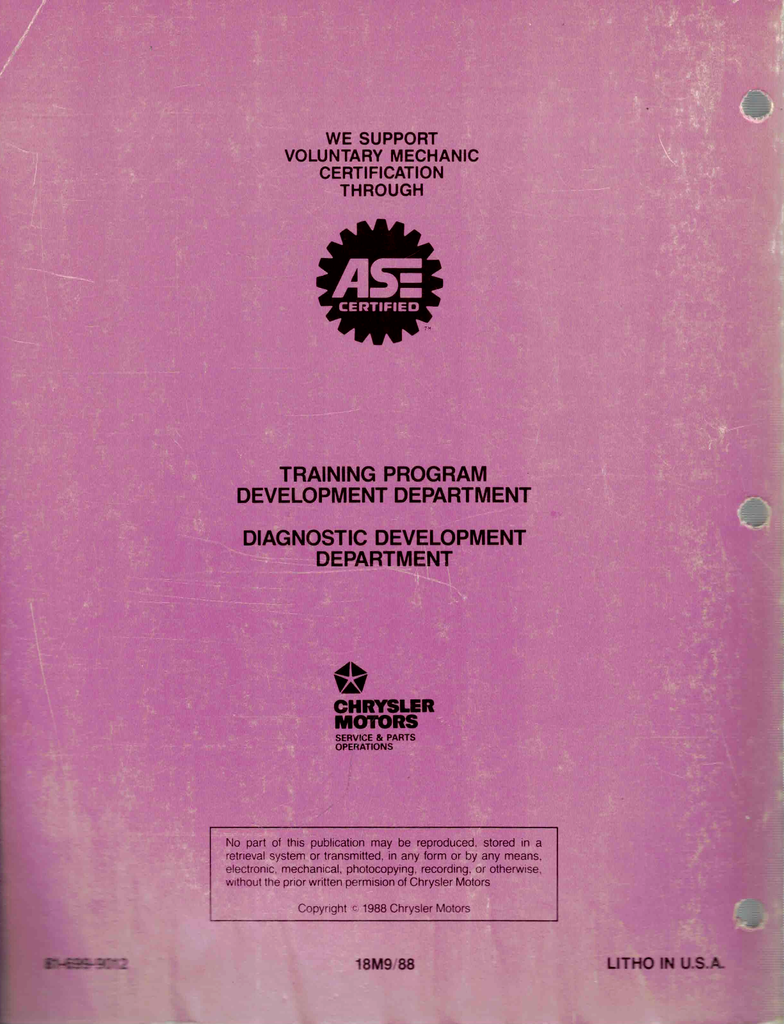 1989 Dodge Ram 3.9L/5.2L/5.9L V6/V8 Powertrain Diagnostic Procedures Factory Service Manual