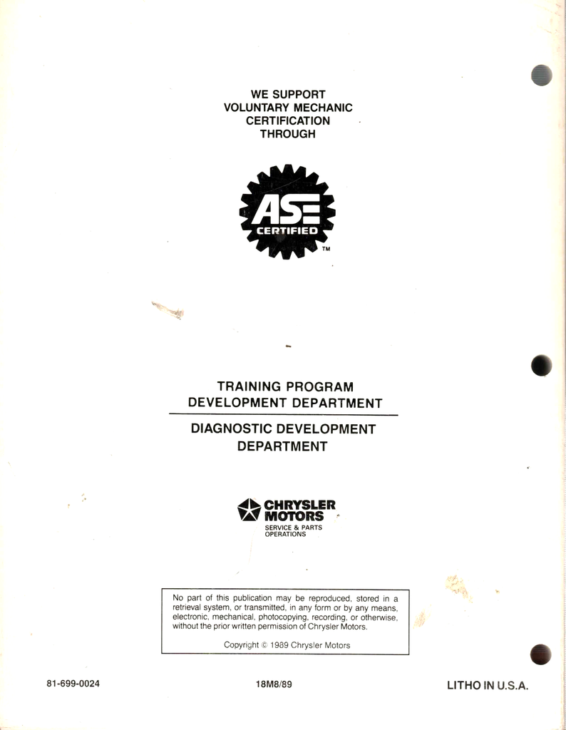 1990 Chrysler/Dodge/Plymouth 2.2L/2.5L Turbo E.F.I. Powertrain Diagnostic Procedures Factory Service Manual