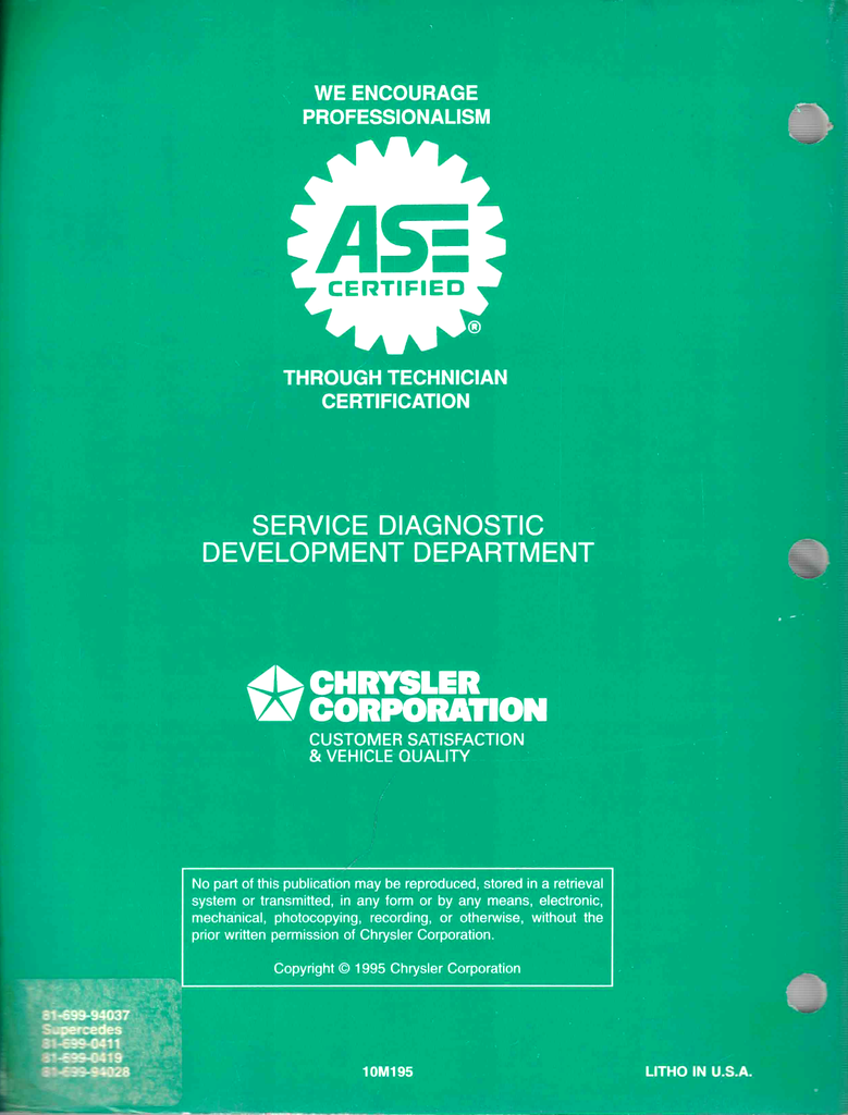 1995 Chrysler/Dodge/Eagle/Plymouth 2.0L/2.4L Electronic Fuel Injection SFI SOHC/DOHC Powertrain Diagnostic Procedures Factory Service Manual