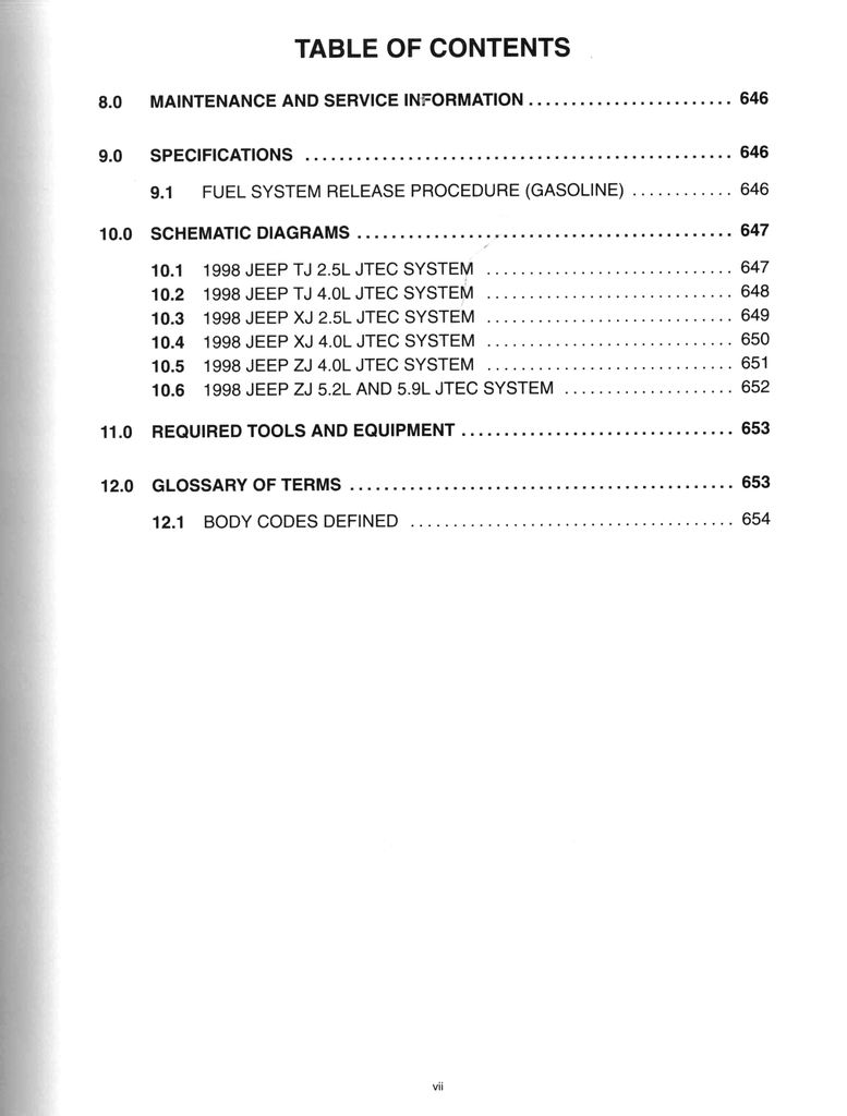 1998 Jeep 2.5L/4.0L/5.2L/5.9L Powertrain Diagnostic Procedures Factory Service Manual 